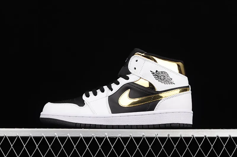 All categories Air Jordan Jordan series basketball shoes Air Jordan 1 Mid Air Jordan 1 Mid SE AJ1 Joe 1 white black gold Zhongbang basketball shoes 554724-190